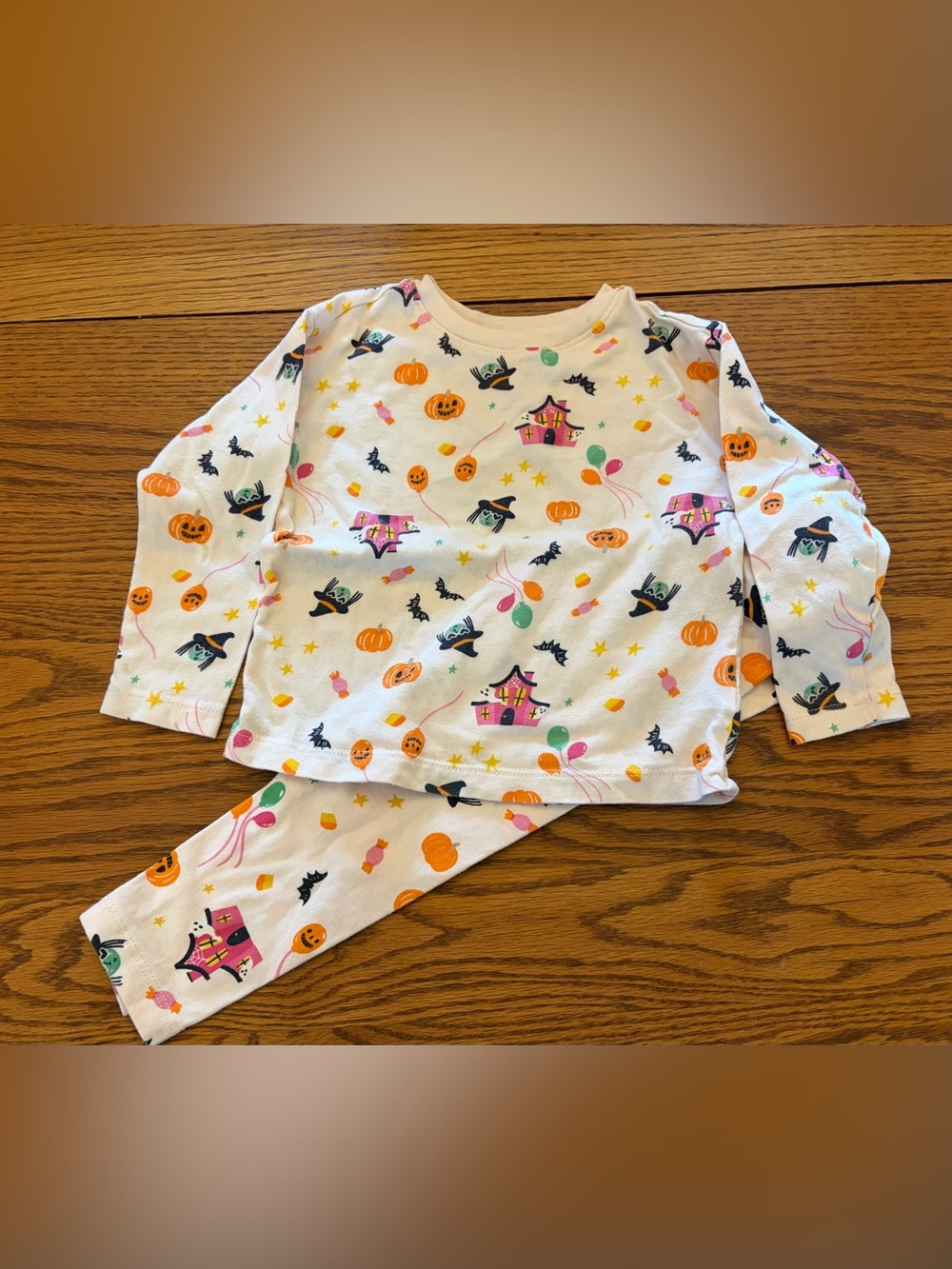 Old Navy White Halloween Set with Orange Pumpkins & Multicolor Prints